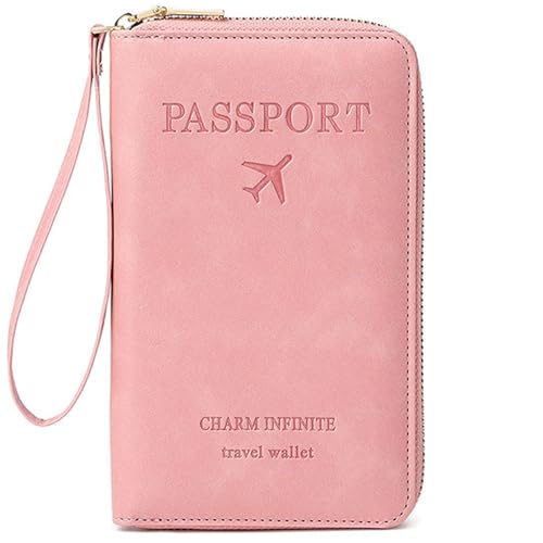 Multi Function RFID Travel Passport Wallet with Phone Pocket (Pink)