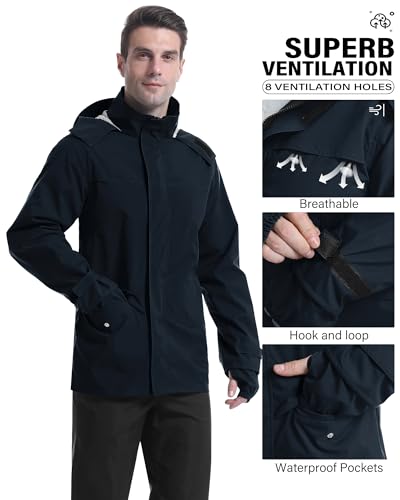 Rain Suit Waterproof Breathable Lightweight 2 (Large / Navy Blue)