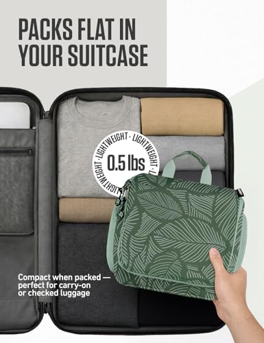 Hanging Travel Toiletry Bag (Green Leaves)