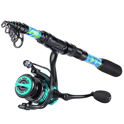 Telescopic Fishing Rod and Reel Combo (Green Full Kit with Carrier Case / 5.9 ft)