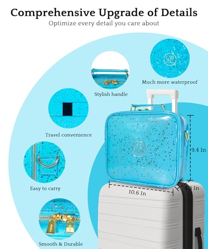 Travel Makeup Bag Cosmetic Bag with Lighted Mirror (Aqua Blue / Medium)