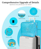 Travel Makeup Bag Cosmetic Bag with Lighted Mirror (Aqua Blue / Medium)