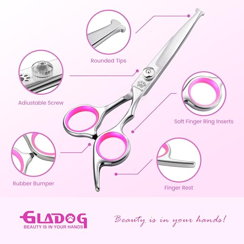 Professional 5 in 1 Dog & Cat Grooming Scissors Set with Safety Round Tips (Pink 5 in 1)