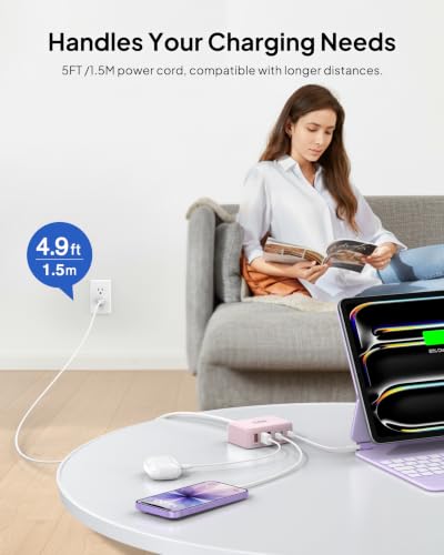 USB Fast Charger Block 50% Smaller 100W Max 6 (Pink / 100W)