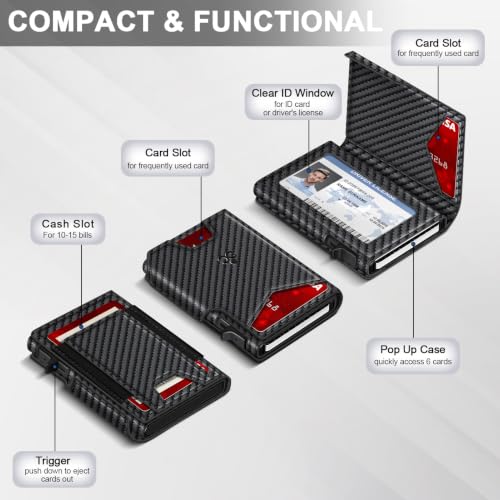 Wallet for Men Wallet with Slim Pop Up Card Holder 9 (Matt Carbon Fiber)