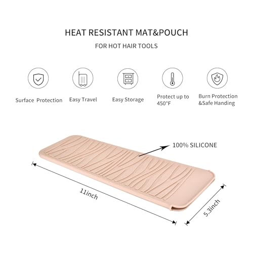 Silicone Heat Resistant Travel Mat Pouch for Hair Straightener (2 Pack / Ekt02-heatmat-taupe&pink Mauve)