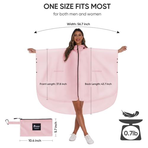 Rain Poncho for Adults with Zipper (One Size / Pink)