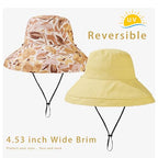 Womens Sun Hats Wide Brim Reversible Bucket Cotton Hat Packable Summer Travel Cap with Hat Clip (Medium / Yellow)
