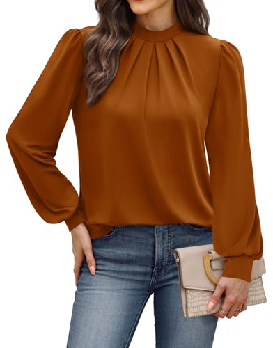 Fall Outfits for Women 2026 Puff Long Sleeve Shirts for Women Business Casual Womens Tops Mock Neck Tunic Thanksgiving Fall Tops Winter Fashion Clothing Plus Size Clothes Caramel XL (05 - Caramel / X-Large)