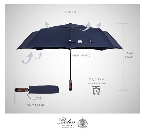 Folding Umbrella Real Wood Handle Auto Open Close Dark Navy (Dark Navy)