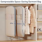 2 Pack 43" Space Saving Garment Bags for Hanging Clothes With Compression Zipper Carry Handles and Window (Beige / 43" 2 Pack)