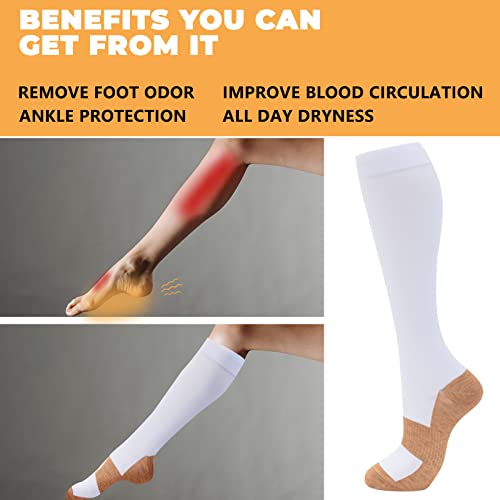 8 Pairs Compression Socks for Men & Women 20 (Large-X-Large / 23-8 pairs-white copper)