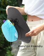 Womens Sun Hat with Ponytail Hole Beach Hiking Summer Wide Brim UPF 50+ Outdoor Protection Foldable Bucket Hat Blue (Blue)
