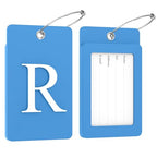 2 Pack Initial Luggage Tags for Suitcases Airplane Travel Essentials (Large R / Blue)