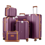 Luggage Set 6 Piece Luggage with PC+ABS Hardshell TSA Lock Spinner Wheels Carry on Lightweight Suitcase Cup Holder (Purple / 6 piece sets（14/20/24/28/DB/TB）)