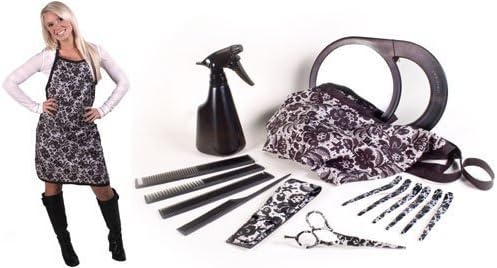 Cricket Limited Edition Black Lace Collection Professional Stylist Kit with 5.5” Beveled Edge Haircutting Shear, Carbon Combs 4 PK, Stylist Apron, Hair Clips, Mirror, Shear Sheath and H2O Spray
