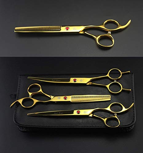 7" Dog Grooming Scissors Set with Rhinestone Accent (Gold)