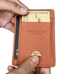 LEATHER Handcrafted Front Pocket Credit Card Holder with RIFD Blocking (Sandstone Tan)