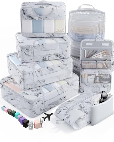 8 Set Packing Cubes for Travel Essentials (14 White Marble)