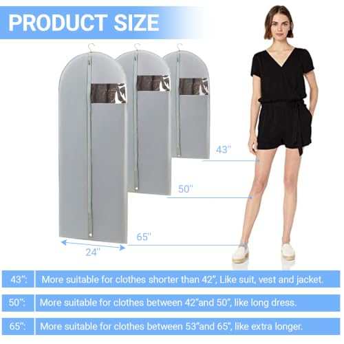 Garment Bag Lightweight Clear White PEVA Breathable Suit Bags with Study Full Zipper for Suit Clothes Storage Closet (Grey / 24''X43'')
