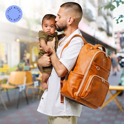Boss Plus Large Diaper Bag Backpack with 19 Pockets (Cognac)