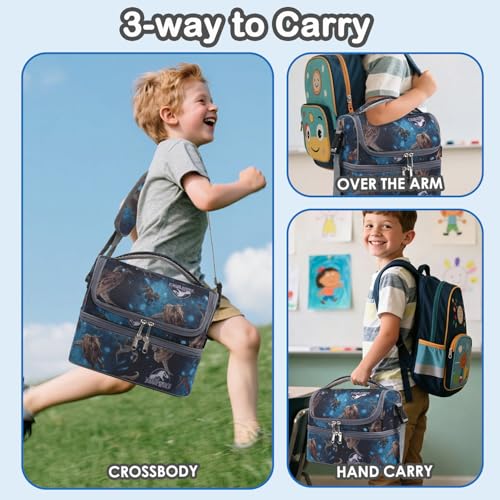 Double Decker Cooler Insulated Lunch Bag Large Tote for Boys (MyDinosa)