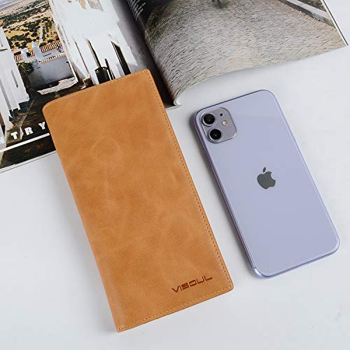 Leather Checkbook Cover Wallet for Men with RFID Blocking (Tan)