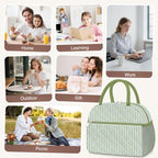 Lunch Bag Lunch Box for Women Adult Men Insulated Quilted Reusable Large Lunch Tote Bag Leakproof Simple Cooler Bag for Work Office Picnic Beach or Travel (B-Green Stripes / Medium - 10L)