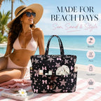 Large Beach Bag for Women (Black Pink)