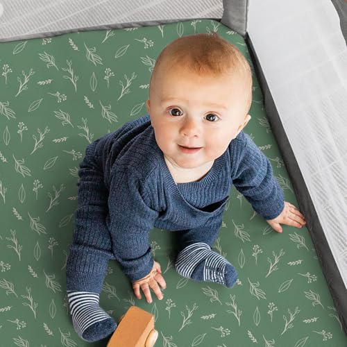 Stretch Fitted Bassinet Sheet Set BROLEX 2 Pack Cradle Sheets for Bassinet Pad (Sika Deer Foliage / 32x16 Inch)