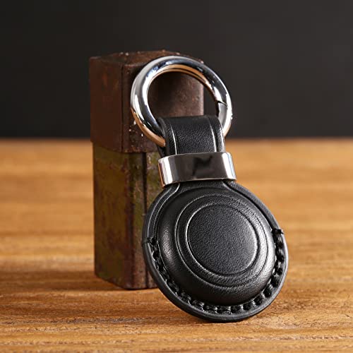 Genuine Leather Keychain Holder Compatible with Airtag ([1 Pack] Black V2.0)