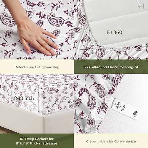 100% Egyptian Cotton King Size Sheets Set (King / 18 - Paisley)