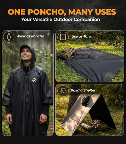 Extra Long Rain Poncho for Tall Adults (One Size / Black)