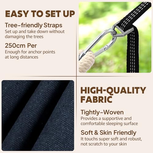 Cotton Hammock 8.9x4.9ft Holds Up to 660lbs Prevents Side (Dark Grey / 270x150cm)