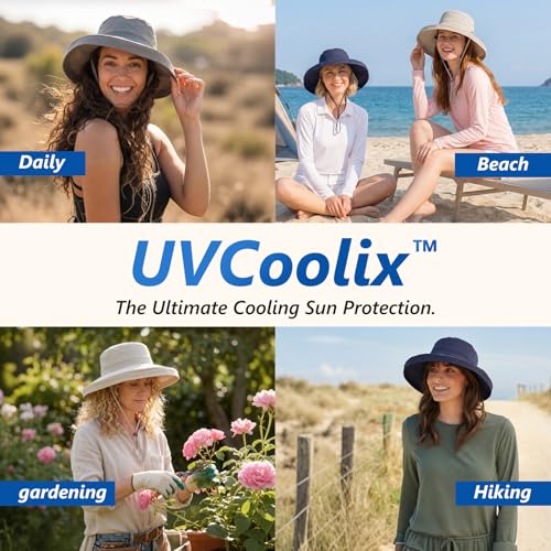 UVCoolix Women's UPF 50+ Wide Brim Cooling Sun Hat (X-Large / Green)