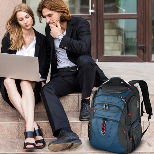 Travel Laptop Backpack 17.3 Inch XL Computer Backpack for Men (Black/Haze Blue / 17.3 inch)