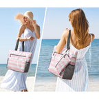 Beach Bag Waterproof Sandproof Large Capacity Foldable for Women (Pink White / 35L)