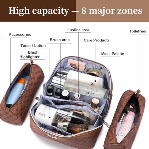 Travel Makeup Bag Cosmetic Bags for Women (A-6-Brown)