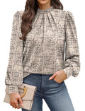 Boho Tops for Women Old Money Clothes Long Sleeve Shirts Blouses for Women Dressy Casual Business Casual Outfits Fall Clothes Early Fashion Clothing 2026 Must Haves Beige Black L (03 - Beige Black / Large)