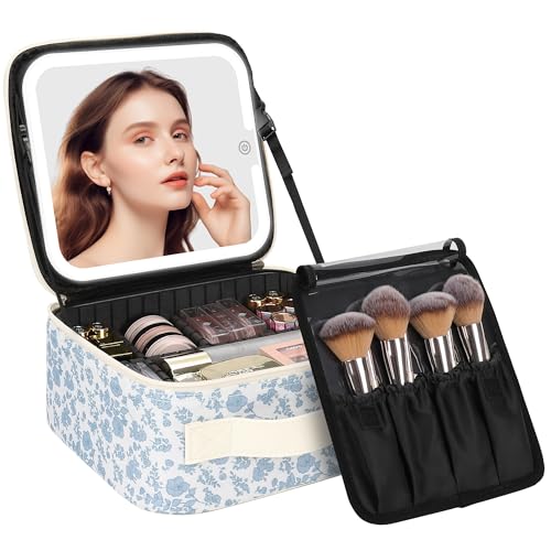 Makeup Bag with LED Mirror (A-Small / 02-Floral Print)