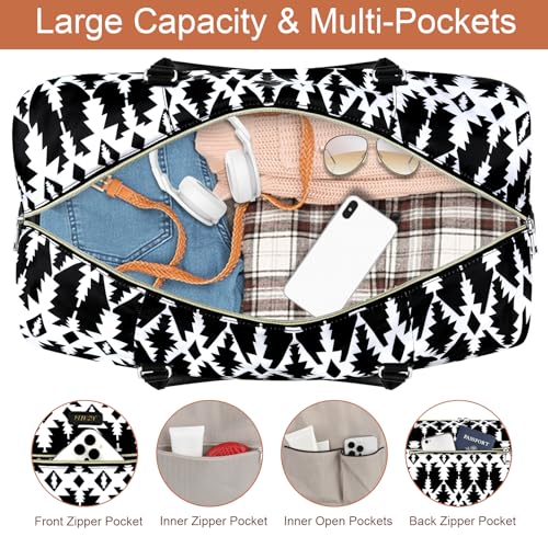 Weekender Bag for Women 21.5" Travel Duffel Large Carry On Bag 3PCS (Large / 8b-Black)