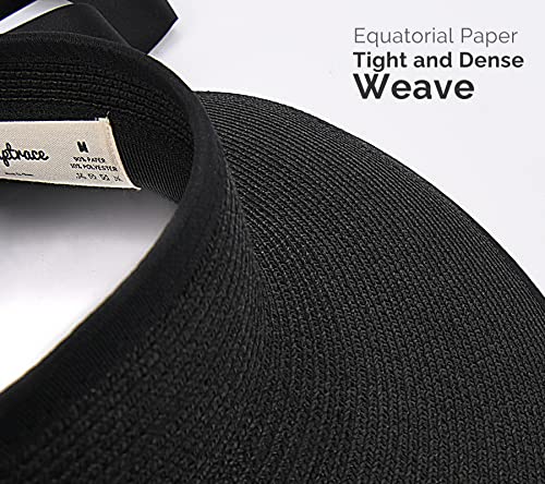 Women's Straw Sun Visor Hat UPF Wide Shade Ponytail Summer Hat (One Size / Black)