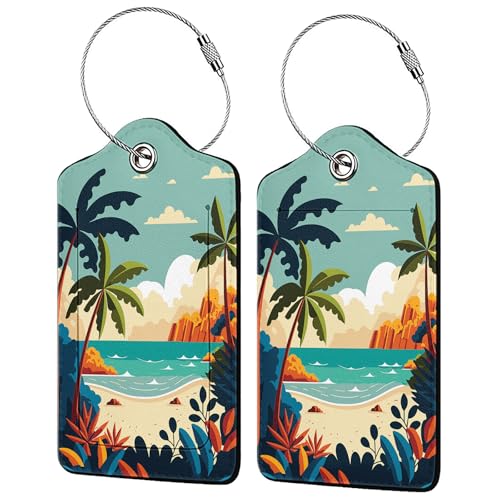 Cartoon Summer Beach 2 Pcs Luggage Tags (Cartoon Summer Beach)