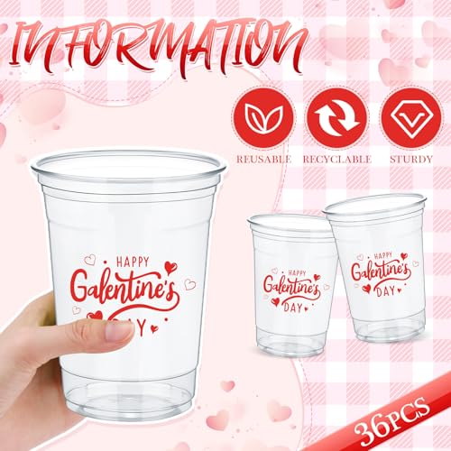 36 Pcs Happy Galentine's Day Plastic Cups 12 oz for Party (Happy Galentine's Day)