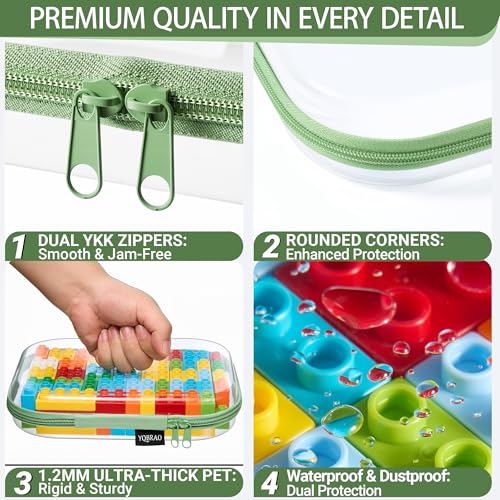 Clear Hard Shell Zipper Cases (Green / 3 Pack(L))
