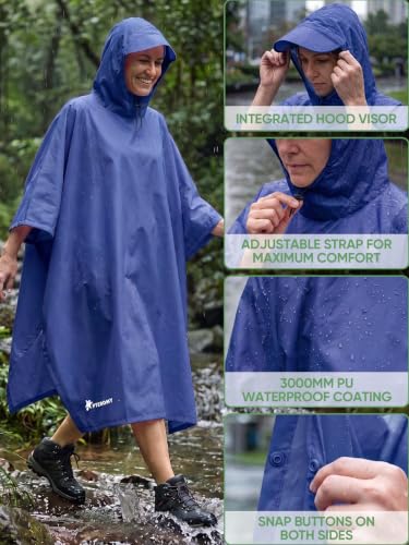 Hooded Rain Poncho for Adults (Blue-basic)