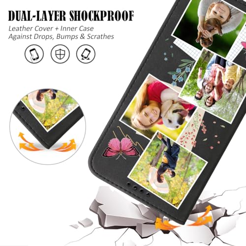 Phone Wallet Case Customize Photo Designed for iPhone 17 Air 16 15 14 13 Pro Max X XS XR 12 11 Mini 7 8+ Plus SE Cover (Black-J)