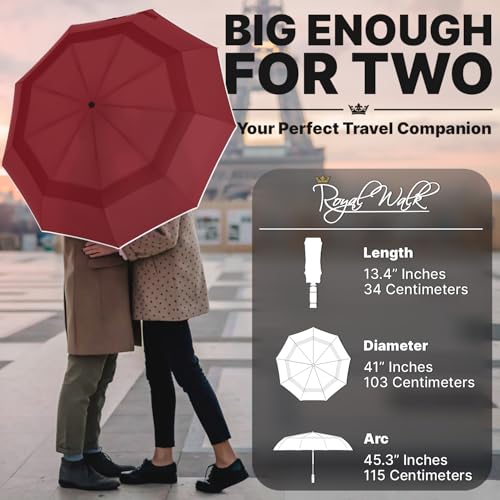 Compact Travel Umbrella for Rain (Dark Red)
