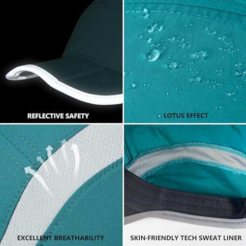 Baseball Cap Nylon Running Cap Outdoor Sports Hat for Men Women Adjustable Quick Drying Reflective Foldable UPF50+ Breath Mesh Water Repellency Race Performance Lightweight Turquoise (6 7/8-7 1/2 / Turquoise)