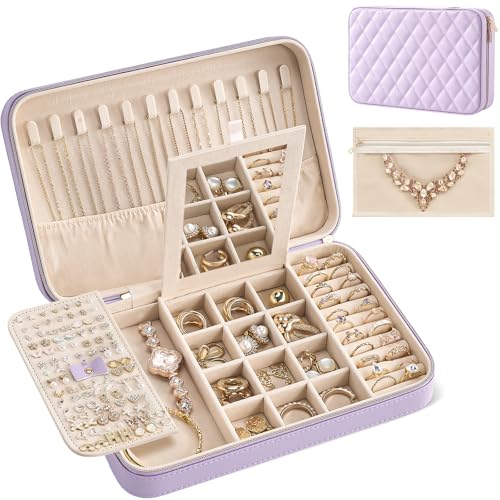 Travel Jewelry Case for Women Girls (Purple / Large (10"W*6.69"D*2.17"H))